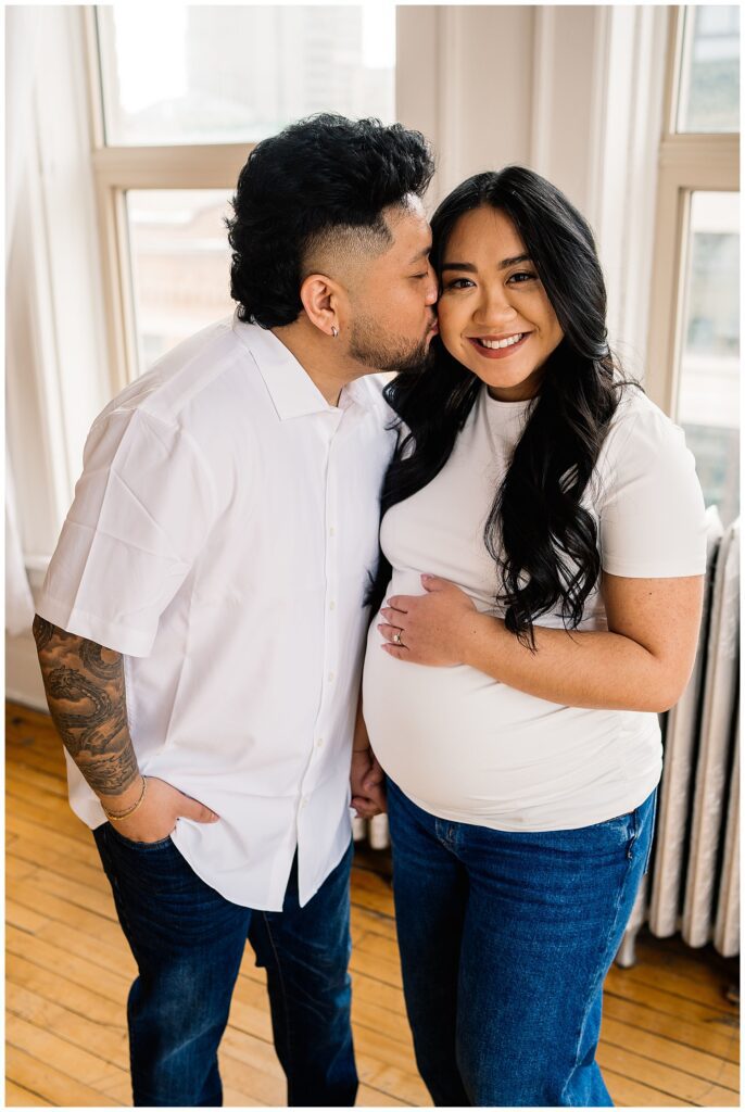 Winnipeg maternity photographer captures in studio session of Ayannas pregnancy with baby boy.