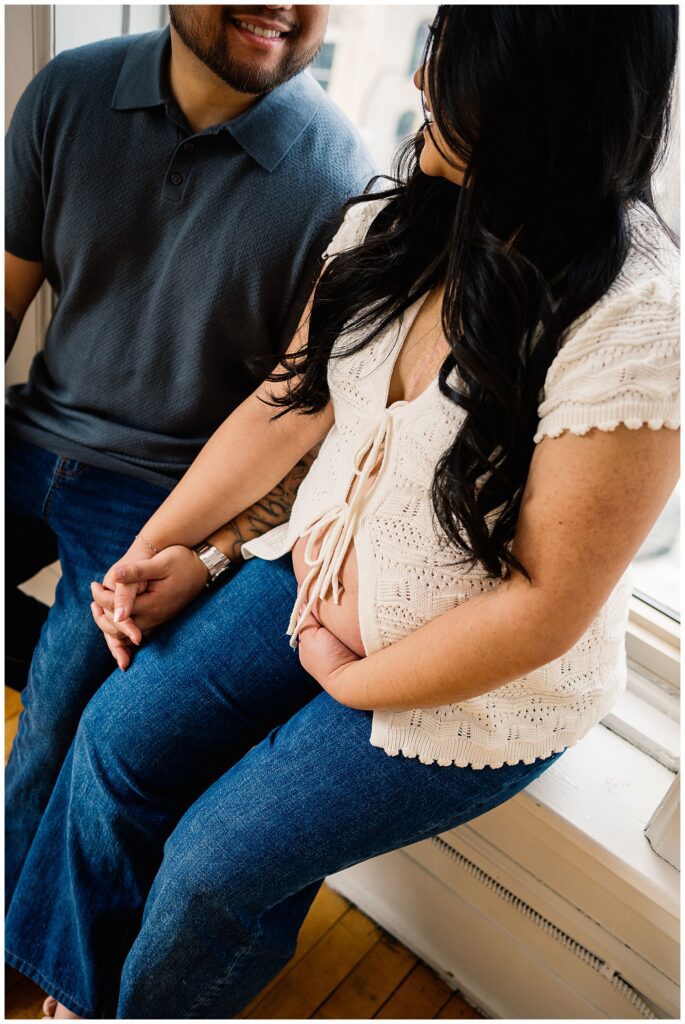 Winnipeg maternity photographer captures in studio session of Ayannas pregnancy with baby boy.