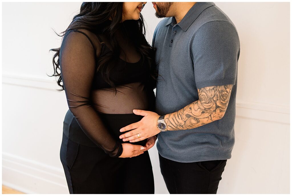 Winnipeg maternity photographer captures in studio session of Ayannas pregnancy with baby boy.