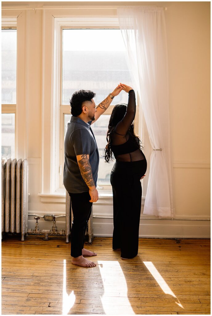 Winnipeg maternity photographer captures in studio session of Ayannas pregnancy with baby boy.