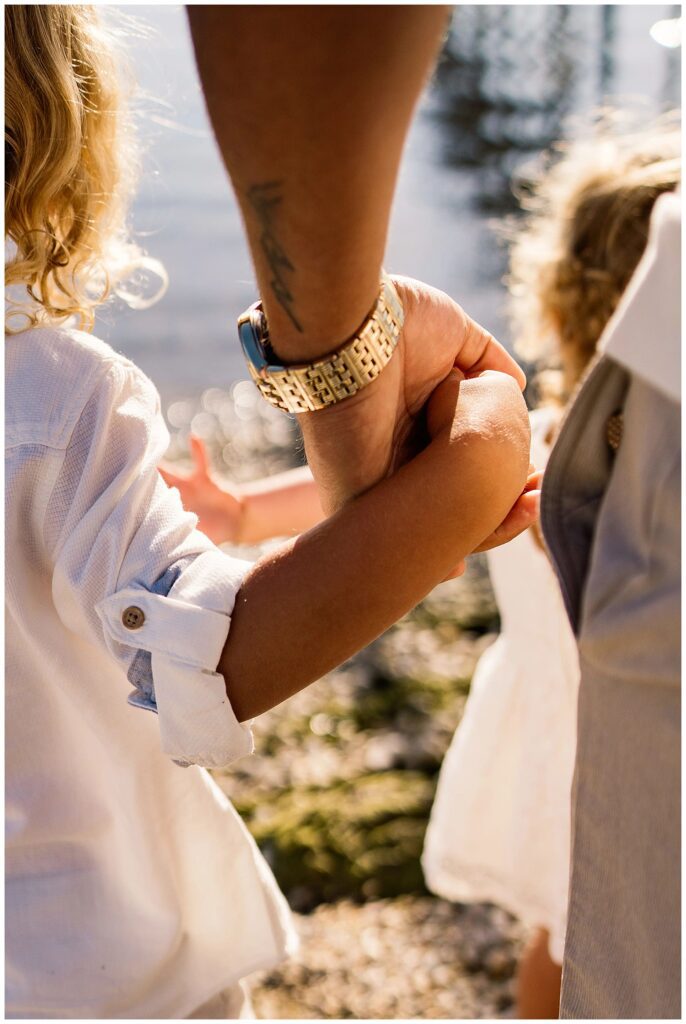 Winnipeg family photoshoot at Matlock Beach in the summer with beautiful morning light running around with their son and daughter.