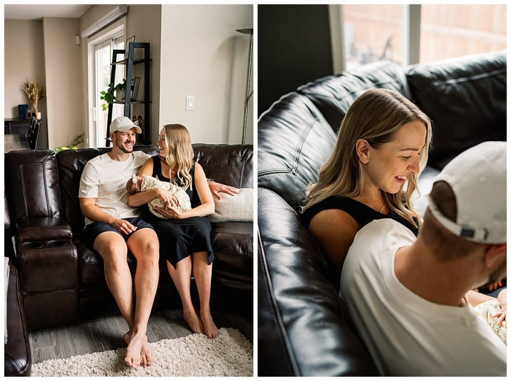 In home newborn session Winnipeg with baby Emma and parents