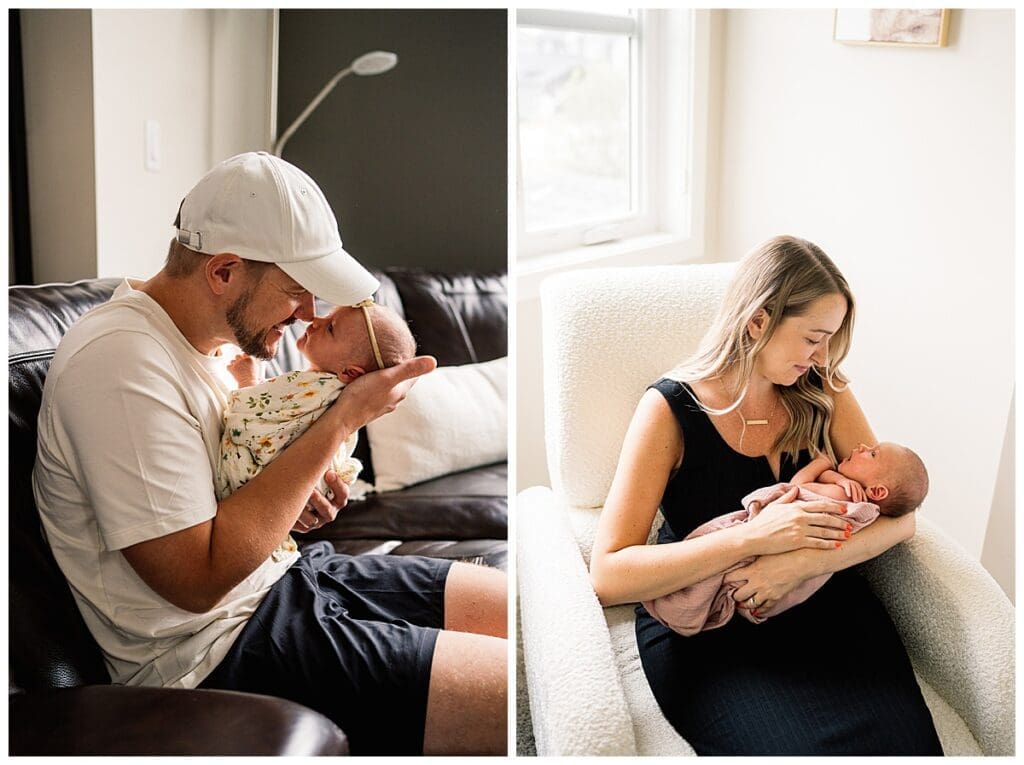 In home newborn session Winnipeg with baby Emma and parents