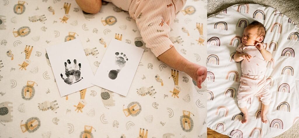 in home newborn photoshoot with a brand new baby with their cute dogs in their home