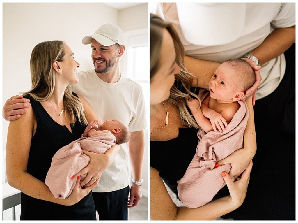In home newborn session Winnipeg with baby Emma and parents
