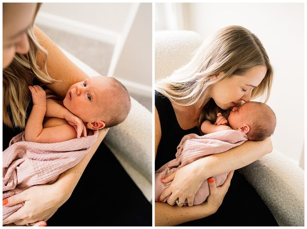 In home newborn session Winnipeg with baby Emma and parents