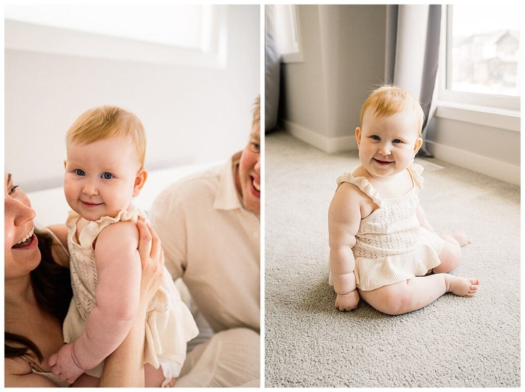 In home family session Winnipeg with parents and baby girl