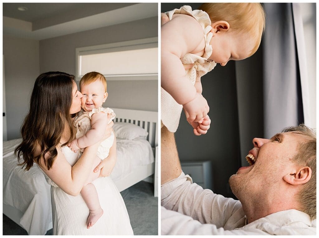 In home family session Winnipeg with parents and baby girl