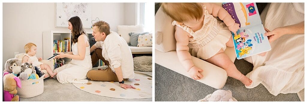 In home family session Winnipeg with parents and baby girl