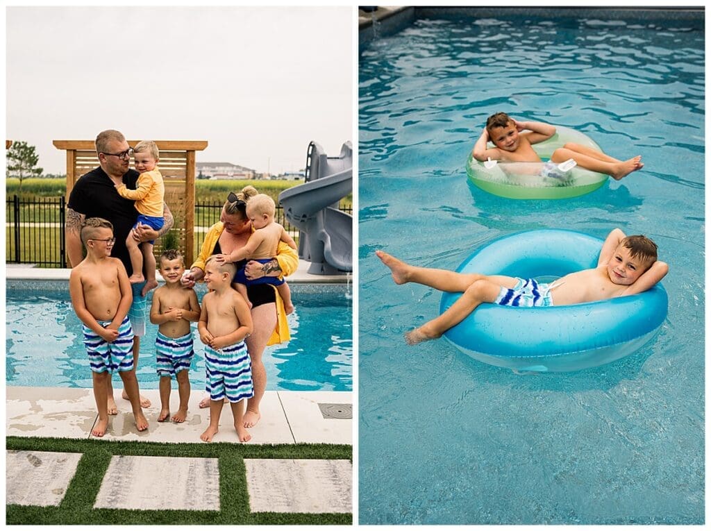 Winnipeg family photographer capturing backyard pool party memories