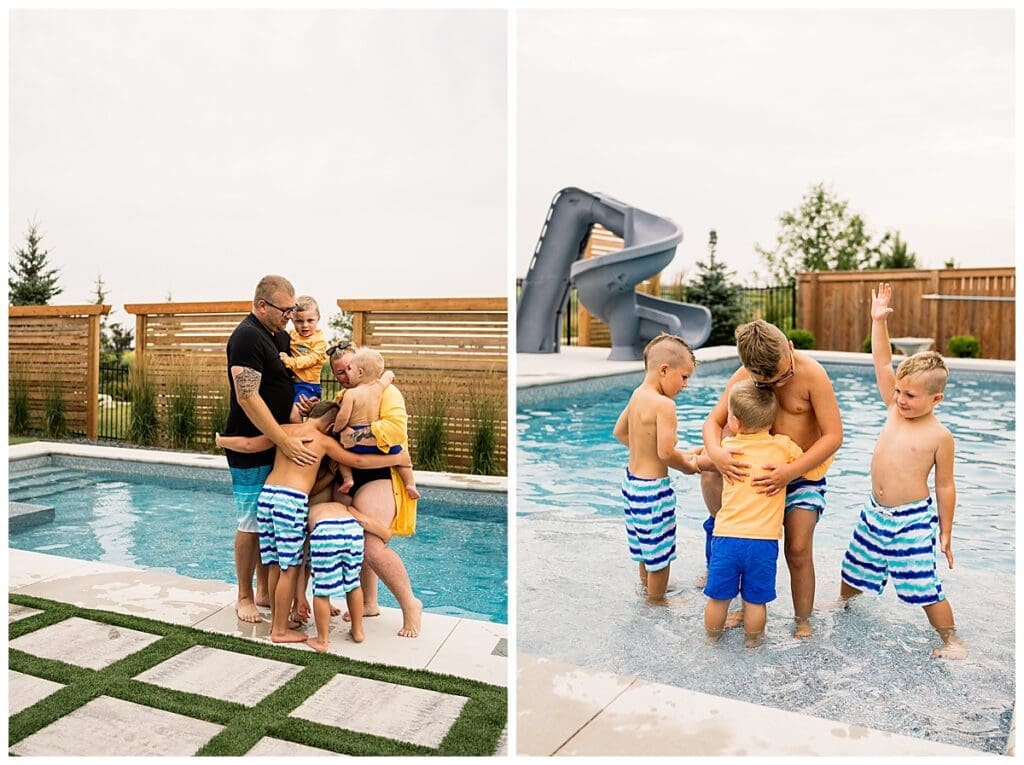Winnipeg family photographer capturing backyard pool party memories