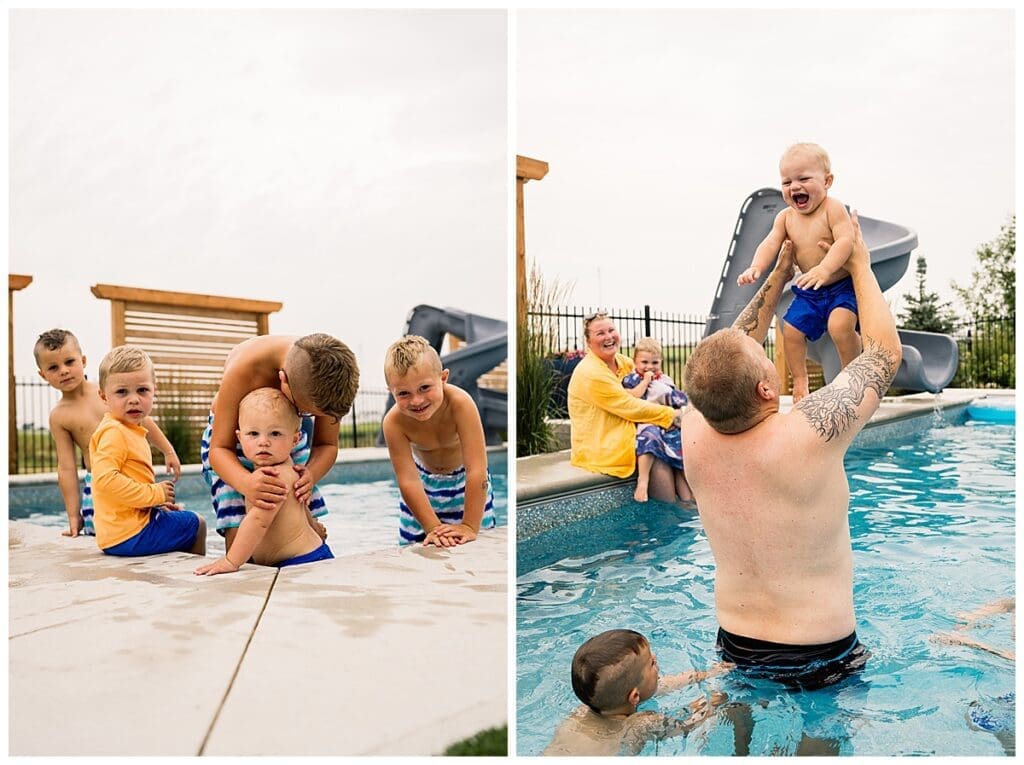 Winnipeg family photographer capturing backyard pool party memories