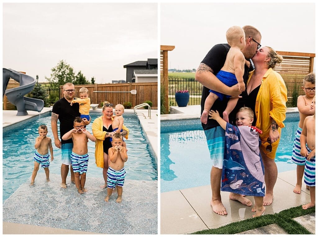 Winnipeg family photographer capturing backyard pool party memories
