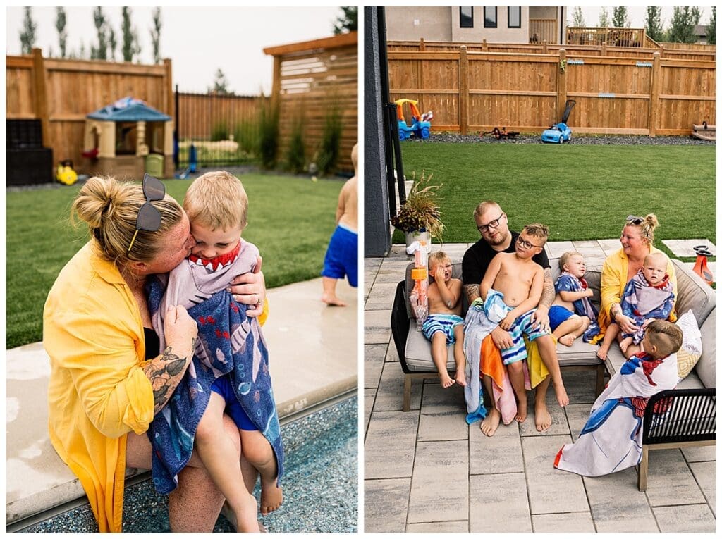 Winnipeg family photographer capturing backyard pool party memories