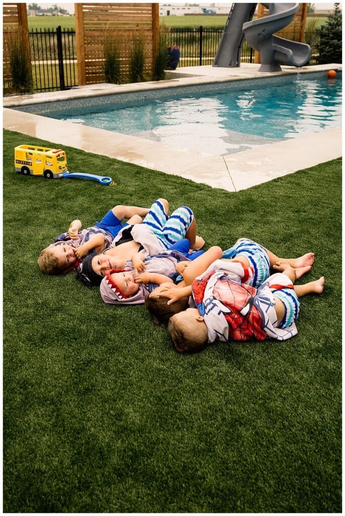 Winnipeg family photographer capturing backyard pool party memories