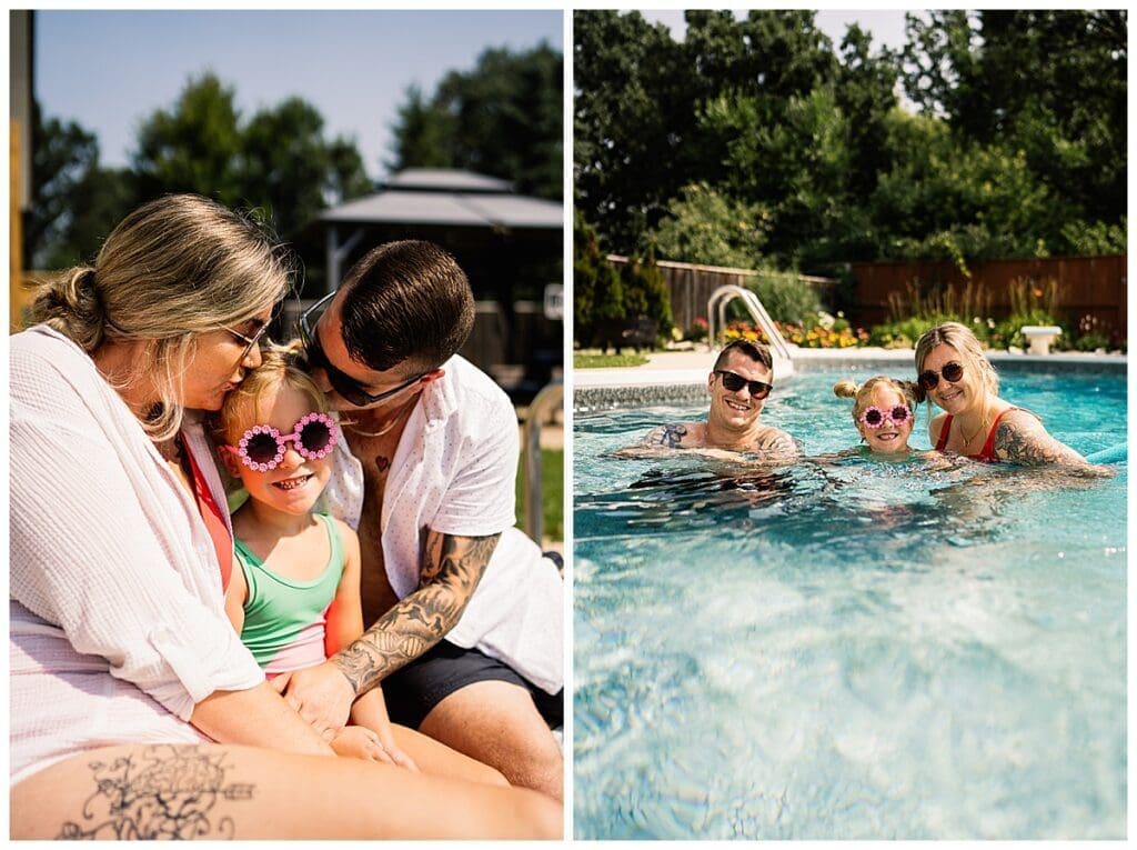 At home family session Winnipeg backyard pool party